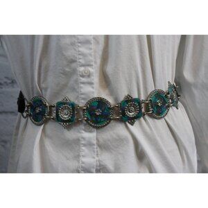 Chicos Belt Vintage  | SILVER medallions turquoise and purple | leather belt